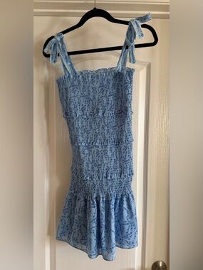 Light Blue Smocked Tie-Strap Sundress